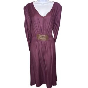 April Cornell Womens Plum Purple Beaded Long Sleeve Midi Dress Sz M Regencycore